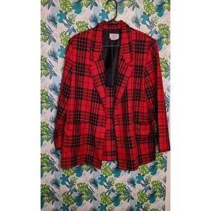 Plaid red blazer with shoulder pads size 14